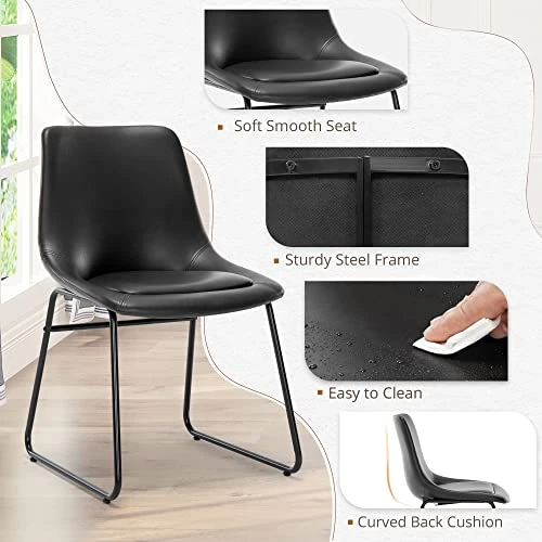 LUE BONA Indoor/Outdoor Kitchen Island Dining Chair, Upholstered Faux Leather Dining Chairs With Metal Legs, 18" Mid Century Modern Dining Chair Set Of 4 For Dining Room Black 4 LUE BONA Indoor/Outdoor Kitchen Island Dining Chair, Upholstered Faux Leather Dining Chairs With Metal Legs, 18" Mid Century Modern Dining Chair Set Of 4 For Dining Room Black - Image 2