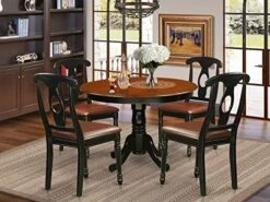 EAST WEST FURNITURE 5 Pc Set With A Round Kitchen Table And 4 Leather Dinette Chairs In Linen White 21 EAST WEST FURNITURE 5 Pc Set With A Round Kitchen Table And 4 Leather Dinette Chairs In Linen White -Amazon Store 51BKAzjSrL. AC