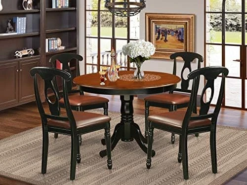 EAST WEST FURNITURE 5 Pc Set With A Round Kitchen Table And 4 Leather Dinette Chairs In Linen White 11 EAST WEST FURNITURE 5 Pc Set With A Round Kitchen Table And 4 Leather Dinette Chairs In Linen White - Image 9