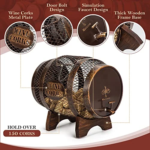 Rustic Metal Large Barrel Wine Cork Holder Display On Wooden Stand, Wine Lover Gift, Housewarming Gift, Home Bar Decor, Wine Gift, Engagement Gift, Kitchen Decor 5 Rustic Metal Large Barrel Wine Cork Holder Display On Wooden Stand, Wine Lover Gift, Housewarming Gift, Home Bar Decor, Wine Gift, Engagement Gift, Kitchen Decor - Image 3