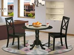 East West Furniture DLBO3-BLK-W Dining Table Set, 3 -Amazon Store 51BRK3k05yL. AC