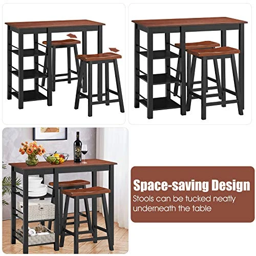 Giantex 3 Piece Dining Set, Entirely Wood Counter Height Table Set With 2 Chair And 3-Tier Storage Shelves, Small Kitchen Table Set With Rubber Wood Frame, Breakfast Table For Small Space, Apartment 7 Giantex 3 Piece Dining Set, Entirely Wood Counter Height Table Set With 2 Chair And 3-Tier Storage Shelves, Small Kitchen Table Set With Rubber Wood Frame, Breakfast Table For Small Space, Apartment - Image 5
