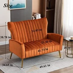 Artechworks Tufted Contemporary Velvet Wingback HighBack Loveseat Sofa Chair Upholstered Couch With Gold Metal Legs Two-Seat Sofa For Living Room Bedroom Apartment Small Space Dorm, Caramel Color -Amazon Store 51BSLE47A6S