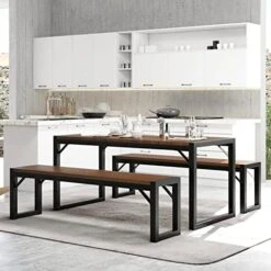 IMUsee 3-Piece 47.2" Dining Table Set For 4-6,Modern Rustic Kitchen Table With Metal Frame And Wood Board,Kitchen & Dining Room Table Set With Benches,Space-Saving Dinette For Small Space,Black&Walnut -Amazon Store 51BT1XWzPSL. AC
