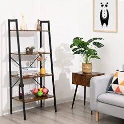 Ladder Shelf 4-Tier Bookshelf Storage Rack, Bookcase With Steel Frame, Display Plant Shelves, Industrial Organizer Shelves For Living Room Bedroom Kitchen Bathroom Office, Rustic Brown And Black -Amazon Store 51BVSgKUplL