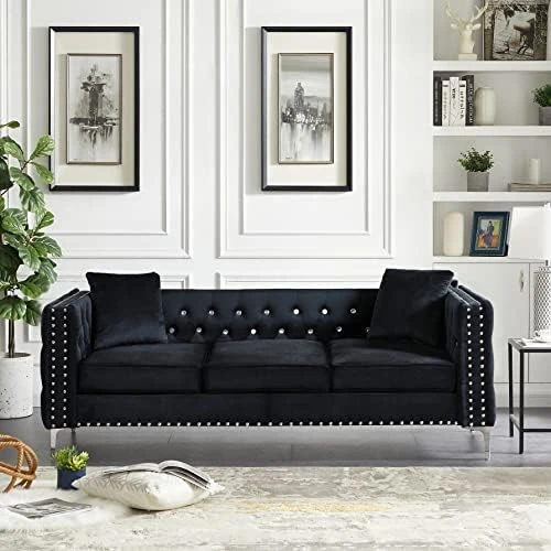Mikibama Velvet Loveseat Sofa Couch Set For Living Room, Modern Decor Furniture Tufted Sofa Set With Nailhead Acrylic Legs And 2 Pillows For Bedroom, Hall(Grey) 11 Mikibama Velvet Loveseat Sofa Couch Set For Living Room, Modern Decor Furniture Tufted Sofa Set With Nailhead Acrylic Legs And 2 Pillows For Bedroom, Hall(Grey) - Image 9