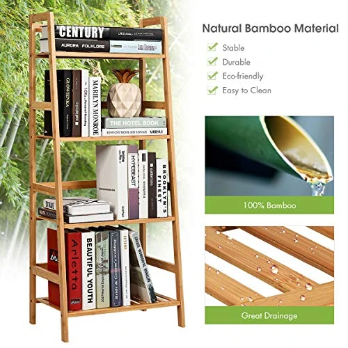 GRAFFY 4-Tier Ladder Shelf Plant Stand, Bamboo Ladder-Shaped Bookcase Storage Shelves, Multifunctional Display Rack, Plant Stand Flower Pots Holder For Living Room/Bathroom/Bedroom (Natural) 9 GRAFFY 4-Tier Ladder Shelf Plant Stand, Bamboo Ladder-Shaped Bookcase Storage Shelves, Multifunctional Display Rack, Plant Stand Flower Pots Holder For Living Room/Bathroom/Bedroom (Natural) - Image 7
