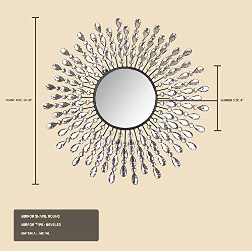 Lulu Decor, 23.50" Crystal Drop Wall Mirror, 9" Round Beveled Mirror Handmade For Living Room & Bedroom 7 Lulu Decor, 23.50" Crystal Drop Wall Mirror, 9" Round Beveled Mirror Handmade For Living Room & Bedroom - Image 5