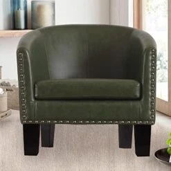 Rosevera Duilio Club Style Barrel Armchair For Living Room Faux Leather Accent Chair, Latte Faux Leather -Amazon Store 51BeNZb SkL. AC