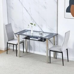 Ansley&HosHo Small Kitchen Table And Chairs Set For 2, 3-Piece Modern Glass Dining Room Table Set, Black Square Kitchen Table And 2 Black Leather Chairs For Home, Living Room, Dinette, Restaurant -Amazon Store 51Bf2Jv6bmL. AC