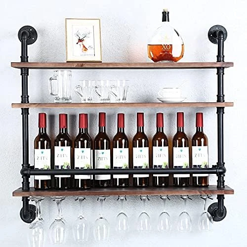 HAOVON Industrial Pipe Shelf Wine Rack Wall Mounted With 9 Stem Glass Holder,3-Tiers Rustic Floating Bar Shelves Wine Shelf,36in Real Wood Shelves Wall Shelf Unit,Pipe Shelving Glass Rack 14 HAOVON Industrial Pipe Shelf Wine Rack Wall Mounted With 9 Stem Glass Holder,3-Tiers Rustic Floating Bar Shelves Wine Shelf,36in Real Wood Shelves Wall Shelf Unit,Pipe Shelving Glass Rack - Image 12