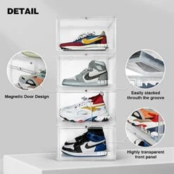 GOTO 2 Packs Of Shoe Storage Boxes, Clear Plastic Side Opening Sneaker Box, Stackable Shoe Organizer, Multi-Function Storage Box, Sneaker Display Case Fit Up To US Male Size 13 (WHITE) -Amazon Store 51BlMWcXfEL