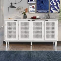 Bellemave Buffet Cabinet With 4 Rattan Doors Large Freestanding Sideboard Storage Cabinet Entryway Console Table For Living Room, Kitchen Dining Room, Entryway, White -Amazon Store 51BqouPxmDL. AC
