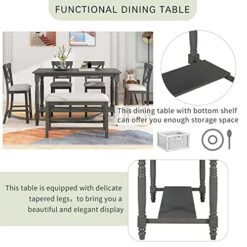 FRANSOUL 6-Piece Counter Height Set Functional Table With Bottom Shelf 4 Chairs And A Bench For Dining Room,for 4-6 People, Foam Material,Gray -Amazon Store 51C27WlqSzL