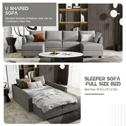 HONBAY Modular Sectional Sofa U Shaped Couch With Reversible Chaise Modular Couch Sectional Sofa With Ottomans, Grey 9 HONBAY Modular Sectional Sofa U Shaped Couch With Reversible Chaise Modular Couch Sectional Sofa With Ottomans, Grey -Amazon Store 51C3jW7ueBL