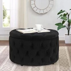 Homebeez Round Velvet Storage Ottoman, Button Tufted Footrest Stool Coffee Table For Living Room (Grey) -Amazon Store 51C6JF21gmL. AC