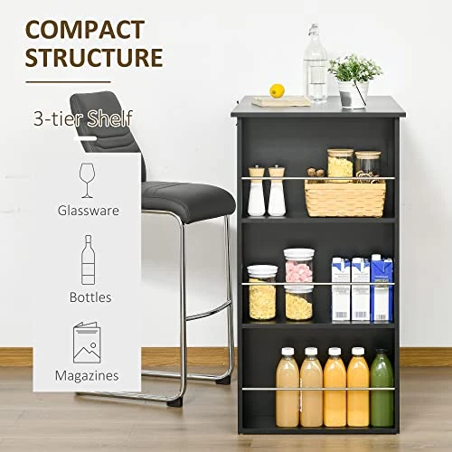HOMCOM Modern Bar Table Counter Height Dining Table With 3 Storage Shelves For Kitchen, Dining Room, Living Room, Black 4 HOMCOM Modern Bar Table Counter Height Dining Table With 3 Storage Shelves For Kitchen, Dining Room, Living Room, Black - Image 2