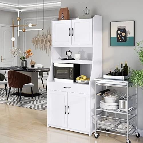 Merax Modern Kitchen Pantry, Storage Cabinet With Open Shelf, Drawer And 2 Cabinet With Adjustable Shelves, Antique White, 71.3" Height 10 Merax Modern Kitchen Pantry, Storage Cabinet With Open Shelf, Drawer And 2 Cabinet With Adjustable Shelves, Antique White, 71.3" Height - Image 8