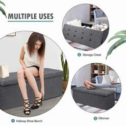 Giantex Storage Ottoman Bench, 43.5''L Folding Foot Rest Storage Chest With Divider, Padded Seat Shoe Bench For Living Room Bedroom Hallway Entryway End Of Bed, Holds Up To 660 Lbs (Dark Gray) -Amazon Store 51CFwMZc3SL