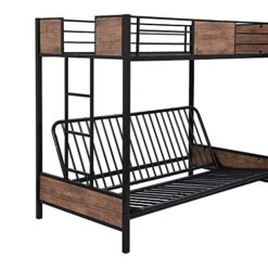 Polibi Twin-Over-Futon Couch And Bed, Metal Futon Bunk Bed With Guardrails And Ladder (Black) -Amazon Store 51COfna7npL