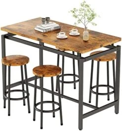 MIERES 5 Pcs Dining Table Set, Kitchen Table And Chairs For 4 Kitchen Counter With Bar Height Stools, Ideal For Pub︱Home︱Farmhouse Restaurant︱Cafe, MDF Top & Steel Frame -Amazon Store 51Ca84hdOZL. AC