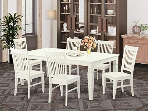 East West Furniture Dining Table Set, 9-Piece, ALGWE9-LWH-W 16 East West Furniture Dining Table Set, 9-Piece, ALGWE9-LWH-W - Image 14