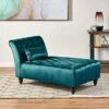 GDFStudio Rafaela Modern Glam Tufted Velvet Chaise Lounge With Scrolled Backrest, Dark Teal And Dark Brown