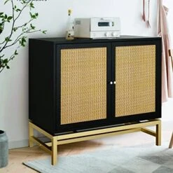 Pvillez Modern Storage Cabinet With Natural Rattan Doors, Sideboard Buffet Cabinet With Storage, Adjustable Shelves, Rattan Cabinet Console Table For Living Room, Dining Room, Entryway, White -Amazon Store 51Ccs5qxDsL. AC