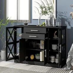 Harper & Bright Designs Storage Cabinet, Stylish Functional Sideboard With Tempered Glass Large Storage Space Adjustable Shelves Buffet, For Entryway/Kitchen/Living Room/Bedroom, Black 24 Harper & Bright Designs Storage Cabinet, Stylish Functional Sideboard With Tempered Glass Large Storage Space Adjustable Shelves Buffet, For Entryway/Kitchen/Living Room/Bedroom, Black -Amazon Store 51Cd gKz2UL. AC