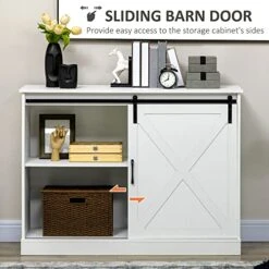 HOMCOM Farmhouse Sideboard Buffet Cabinet, Kitchen Cabinet Coffee Bar Cabinet With Sliding Barn Door And 3 Storage Drawers For Living Room, White -Amazon Store 51CdlQHXetL