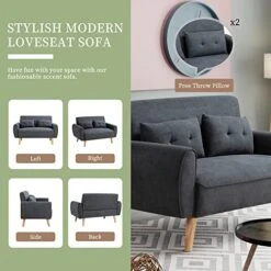 Vongrasig 47" Small Modern Loveseat Sofa, Mid Century Linen Fabric 2-Seat Sofa Couch Tufted Love Seat With Back Cushions And Tapered Wood Legs For Living Room, Bedroom And Small Space (Dark Gray) -Amazon Store 51ChQ8k5epL