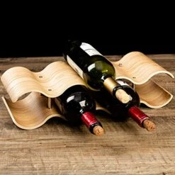 Asian Home 7 Bottle 2-Tier Wave Desktop Wine Rack Freestanding Countertop Bottle Holder For Wine Storage, Wood, Modern And Minimalist -Amazon Store 51CjTFsWJjL