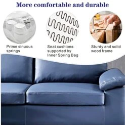 Ovios Mid-Century Modern Sofa 3-Seat L-Shape Sectional Sofa Couch With Chaise And Movable Ottoman For Living Room Lounge Office, 100" W, Faux Leather (Blue) -Amazon Store 51CkLadmIoL