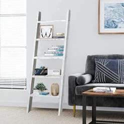 Natsukage Blanket Ladder Rustic Wooden Ladder Farmhouse Blanket Ladder Decorative Ladder Shelf For Living Room Bathroom Bedroom Wall Leaning Ladder Shelf Stand (63" X 22", Whitewashed) -Amazon Store 51ClENfgsqL