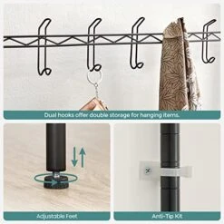 SONGMICS Metal Hall Tree, Coat Rack With Shoe Rack For Entryway, Adjustable Shoe Shelf And Hanging Rails, 16 Dual Hooks, Large Capacity, 35.4-Inch Long Hallway Storage Unit, Hat Bag, Black ULGR411B01 -Amazon Store 51ClghklyaL