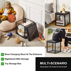 Mxfurhawa Iron Mesh Storage Ottoman, 55L Multipurpose Ottoman With Storage For Bedroom And Livingroom, Faux Leather Black Footrest With Foam Padded Seat, Support 350lbs 14 Mxfurhawa Iron Mesh Storage Ottoman, 55L Multipurpose Ottoman With Storage For Bedroom And Livingroom, Faux Leather Black Footrest With Foam Padded Seat, Support 350lbs -Amazon Store 51CmJpyxEKL