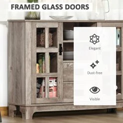 HOMCOM Sideboard Buffet Cabinet, Glass Door Kitchen Cabinet, Coffee Bar Cabinet With Storage Drawers & Adjustable Shelves For Living Room, Gray -Amazon Store 51Cn5xHzvFL