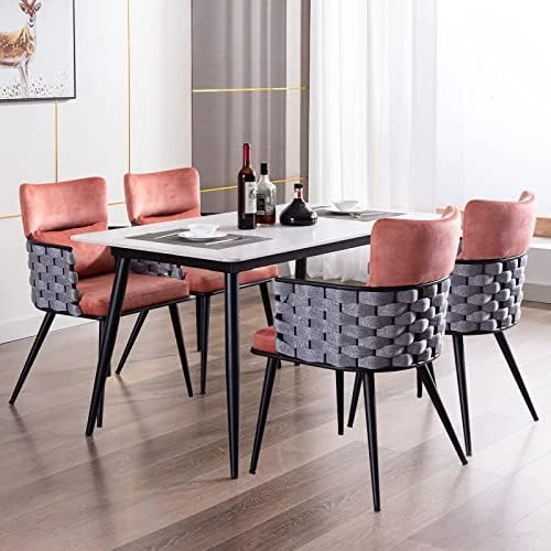 BFZ Mid-Century Modern Dining Chairs Set Of 4, Handmade Woven Kitchen Chairs, Suede Fabric Dining Chairs With Metal Legs For Kitchen, Dining Room, Living Room 14 BFZ Mid-Century Modern Dining Chairs Set Of 4, Handmade Woven Kitchen Chairs, Suede Fabric Dining Chairs With Metal Legs For Kitchen, Dining Room, Living Room - Image 12