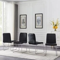 SICOTAS Modern Dining Chairs Set Of 2,Dining Room Chairs With Faux Leather Padded Seat Back In Checkered Pattern And Sled Chrome Legs, Kitchen Side Chairs For Dining Room,Kitchen, Living Room,Gray 27 SICOTAS Modern Dining Chairs Set Of 2,Dining Room Chairs With Faux Leather Padded Seat Back In Checkered Pattern And Sled Chrome Legs, Kitchen Side Chairs For Dining Room,Kitchen, Living Room,Gray -Amazon Store 51CtTl TyjL. AC