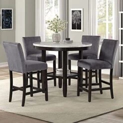 New Classic Furniture Celeste 5-Piece Faux Marble Round Counter Set With 1 Table And 4 Chairs, 42-Inch, Black -Amazon Store 51CusZfpFjL. AC