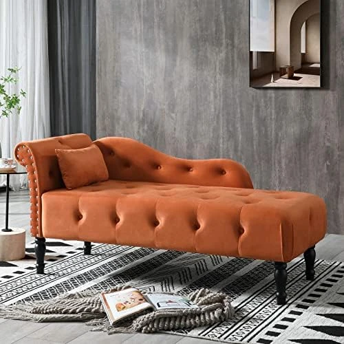 KIVENJAJA Velvet Chaise Lounge Indoor, 60” Tufted Upholstered Lounge Chair With Pillow & Rolled Arm Nailhead Trim For Bedroom Living Room Office, Burgundy 13 KIVENJAJA Velvet Chaise Lounge Indoor, 60” Tufted Upholstered Lounge Chair With Pillow & Rolled Arm Nailhead Trim For Bedroom Living Room Office, Burgundy - Image 11