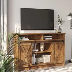 Farmhouse Coffee Bar Cabinet With Sliding Barn Doors, Rustic Brown Buffet Storage Sideboard Cabinet With 4 Adjustable Shelves For Kitchen, 52" Credenza Sideboard With Storage Cabinet For Dinning Room -Amazon Store 51D14tMNYmL