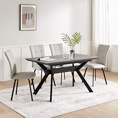 HIPIHOM Dining Chairs Set Of 4,Modern Kitchen Dining Room Chairs,Upholstered Dining Accent Side Chairs In Faux Leather Cushion Seat And Sturdy Metal Legs,Beige 4 HIPIHOM Dining Chairs Set Of 4,Modern Kitchen Dining Room Chairs,Upholstered Dining Accent Side Chairs In Faux Leather Cushion Seat And Sturdy Metal Legs,Beige - Image 2