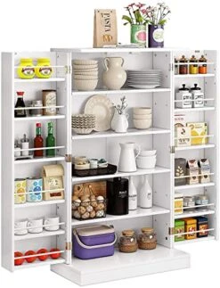 41" Kitchen Pantry, Farmhouse Pantry Cabinet, Storage Cabinet With Doors And Adjustable Shelves 41" H X 23.2" W X 12" D (White) -Amazon Store 51D3JwMFU9L