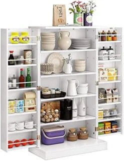 NAFIDE 41" Farmhouse Kitchen Pantry, Storage Cabinet With Doors And Adjustable Shelves For Kitchen, Living Room And Dinning Room (Red) -Amazon Store 51D3JwMFU9L. AC