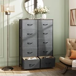 WLIVE 9 Drawer Dresser And 10 Drawer Tall Chest Organizer Set, Fabric Storage Tower For Bedroom, Nursery, Entryway, Closets, Charcoal Gray -Amazon Store 51D3S00PSAL