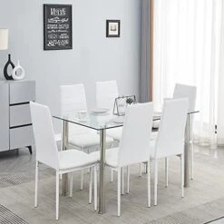 Paonne Glass Dining Table And Chair 7 Pieces Set, Dining Table Set For 6 Kitchen Room Table With 6 Chairs, Rectangular Glass Table With 4 PU Chairs 26 Paonne Glass Dining Table And Chair 7 Pieces Set, Dining Table Set For 6 Kitchen Room Table With 6 Chairs, Rectangular Glass Table With 4 PU Chairs -Amazon Store 51DA4dnWYwL. AC