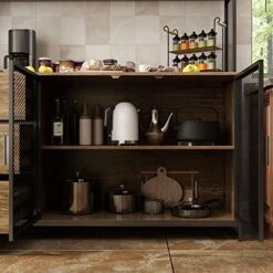DiDuGo Kitchen Hutch Storage Cabinet With Drawers & Iron Doors, Kitchen Pantry Kitchen Buffet Cabinet With Metal Frame, For Hallway Deep Walnut (59”W X 15.7”D X 68.5”H) -Amazon Store 51DCrQIkOXL