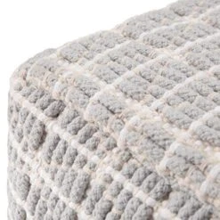SIMPLIHOME Noreen Square Pouf, Footstool, Upholstered In Light Blue And White Cotton Handloom Woven Pattern, For The Living Room, Bedroom And Kids Room, Transitional, -Amazon Store 51DE9pTkAlL