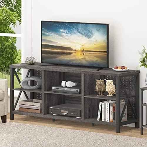 IBF Industrial Entertainment Center, Rustic Farmhouse Wood And Metal TV Stand For 55 Inch TV, Modern Television Stands Table With Media Console Storage For Living Room Bedroom, Dark Gray Oak, 47 Inch 11 IBF Industrial Entertainment Center, Rustic Farmhouse Wood And Metal TV Stand For 55 Inch TV, Modern Television Stands Table With Media Console Storage For Living Room Bedroom, Dark Gray Oak, 47 Inch - Image 9